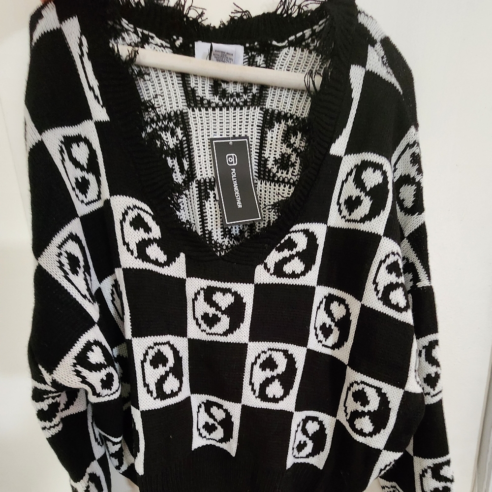 BRAND NEW- Just Polly Distressed Peace Sign Sweater